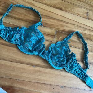 Victoria's Secret Teal Lace Ruffle Underwire Bra Size 34C